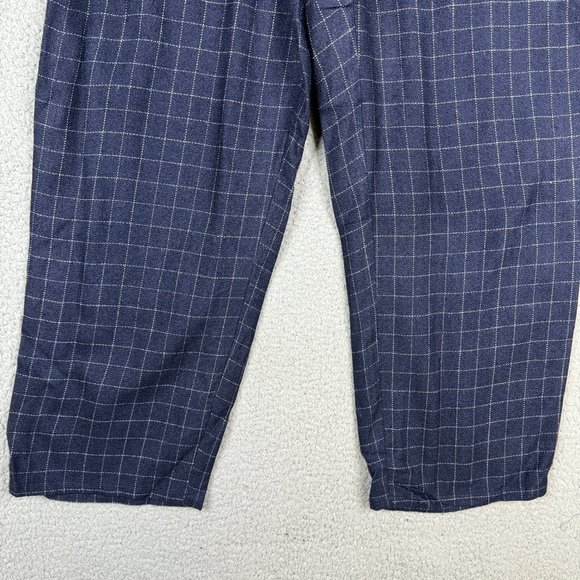 Eileen Fisher Pants XL Midnight Blue Wide Leg Ankle Cropped Tussah Silk Plaid - Picture 3 of 13